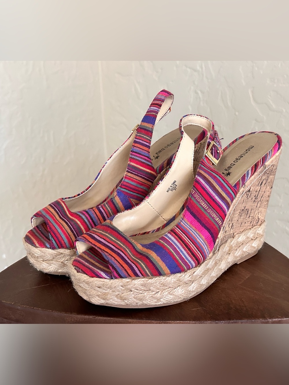 Montego Bay Club Multicolor Striped Wedge Espadrilles size 7.5m